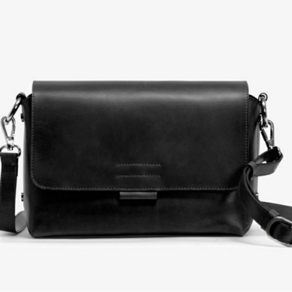 STILL Nordic Fergie Crossbody Black Leather Flap Shoulder Bag